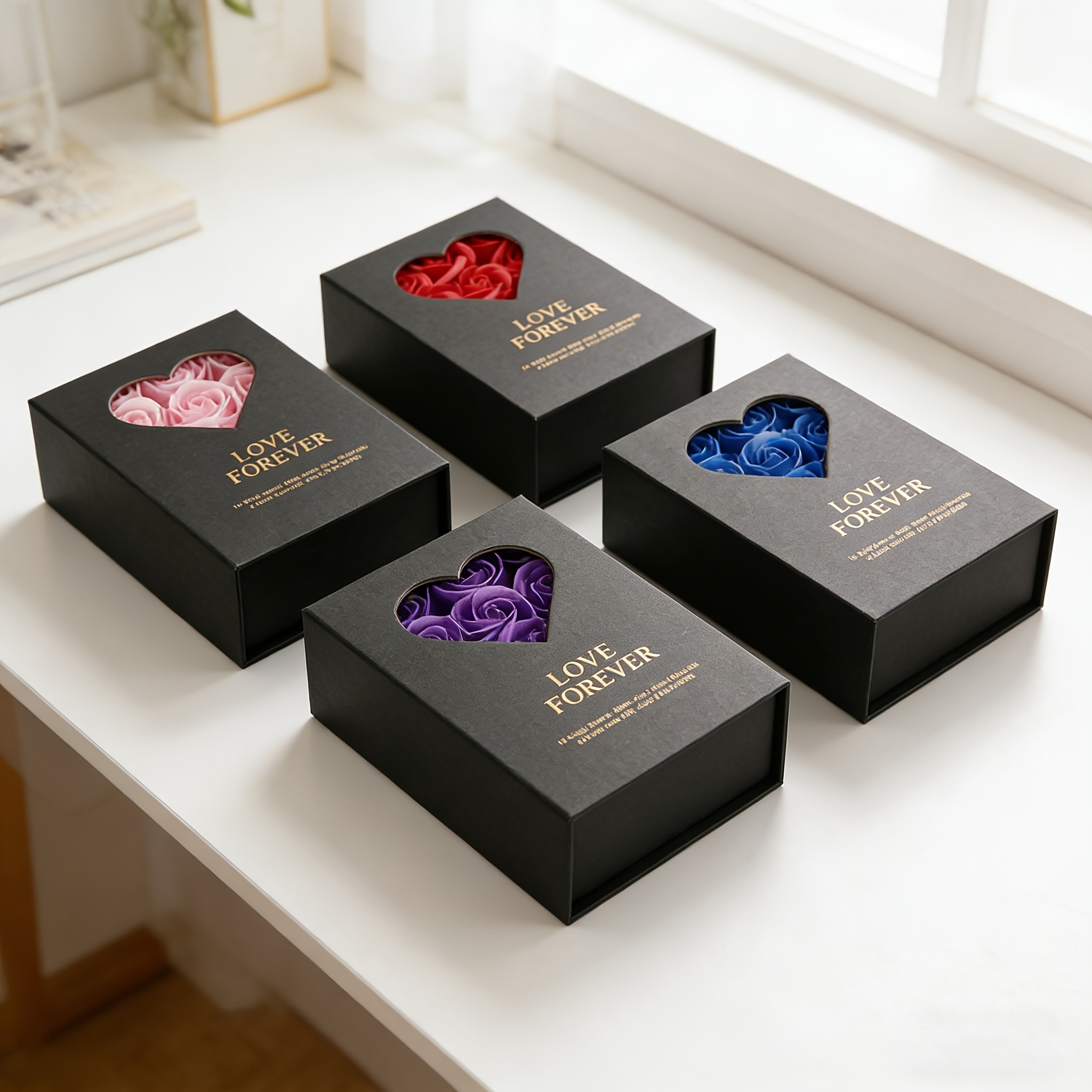 Heart-Shaped Window Gift Box with Artificial Roses